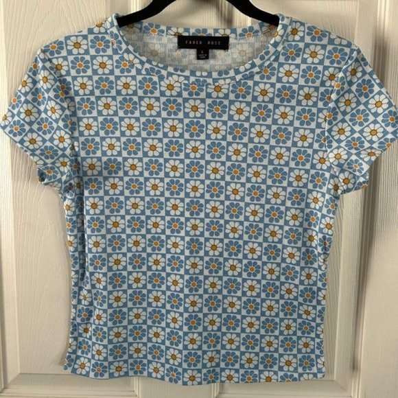 Faded Rose Retro Daisy Crop Top, Sz Large - Picture 2 of 12